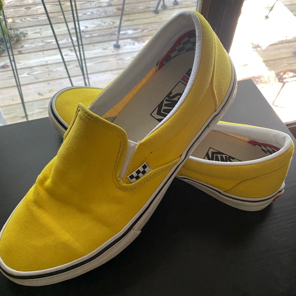 Vans Custom Pro Skate Slip Ons in cyber yellow